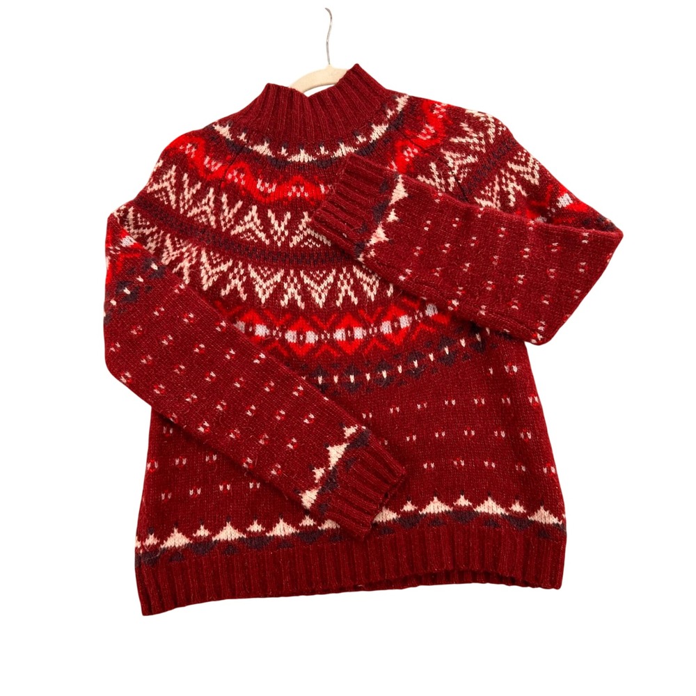 American Eagle Womens Red Fair Isle Mock Neck Wool Blend Sweater Small